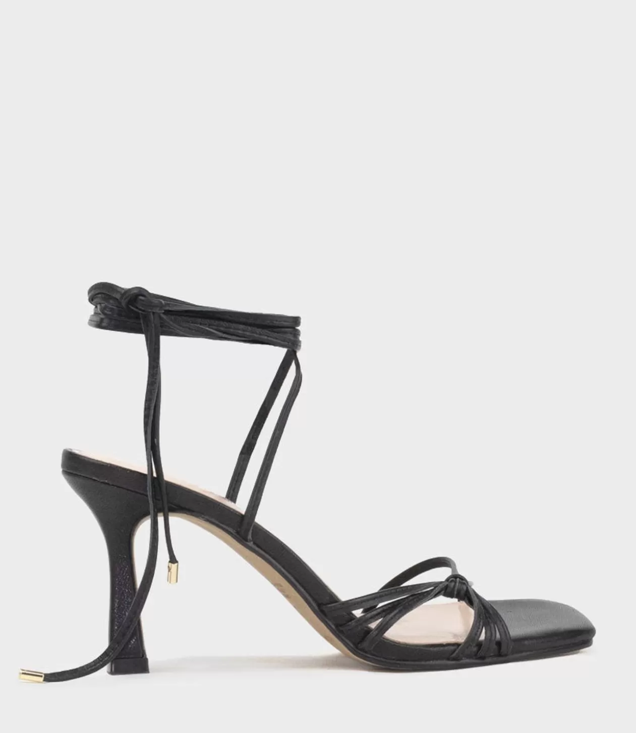 Edward Meller High Heel Sandals<Sidney80 Square Toe Ankle Tie Sandal In Black