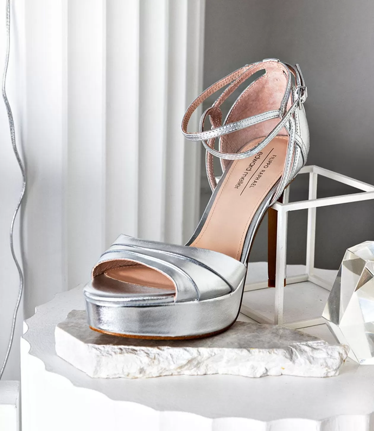 Edward Meller High Heel Sandals<Sirio110 Ankle Wrap Platform Sandal In Silver