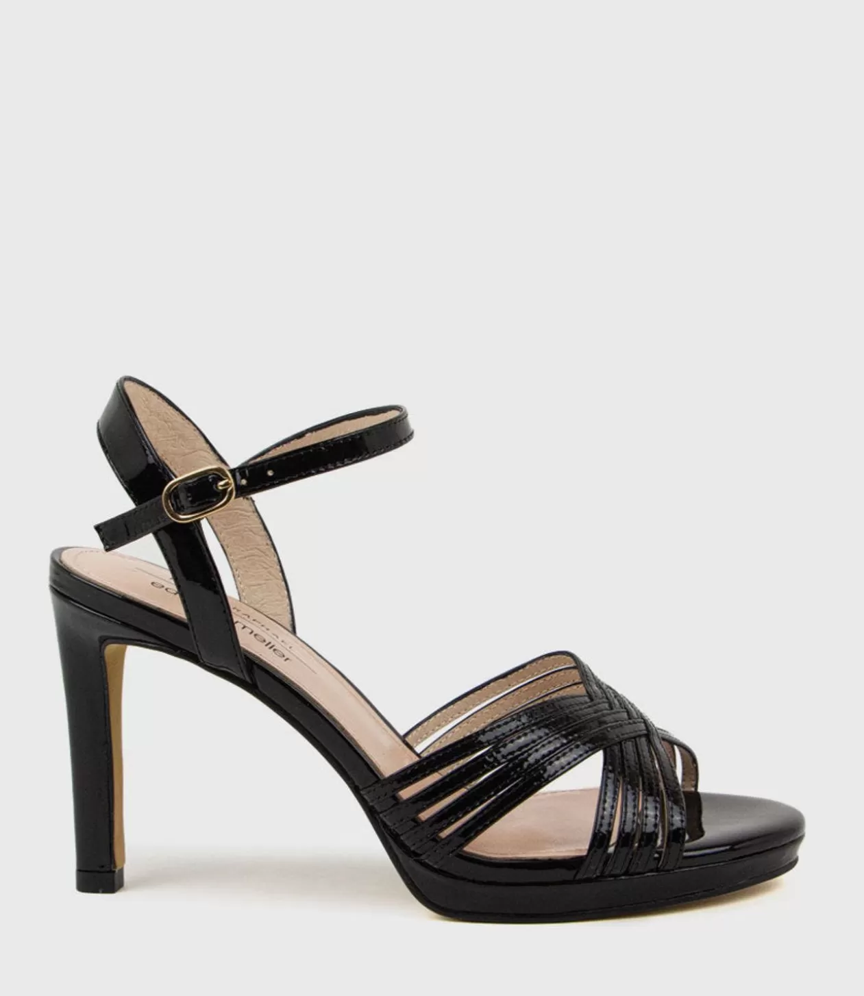 Edward Meller High Heel Sandals<Sona90 Cross Strap Platform Sandal In Black Patent