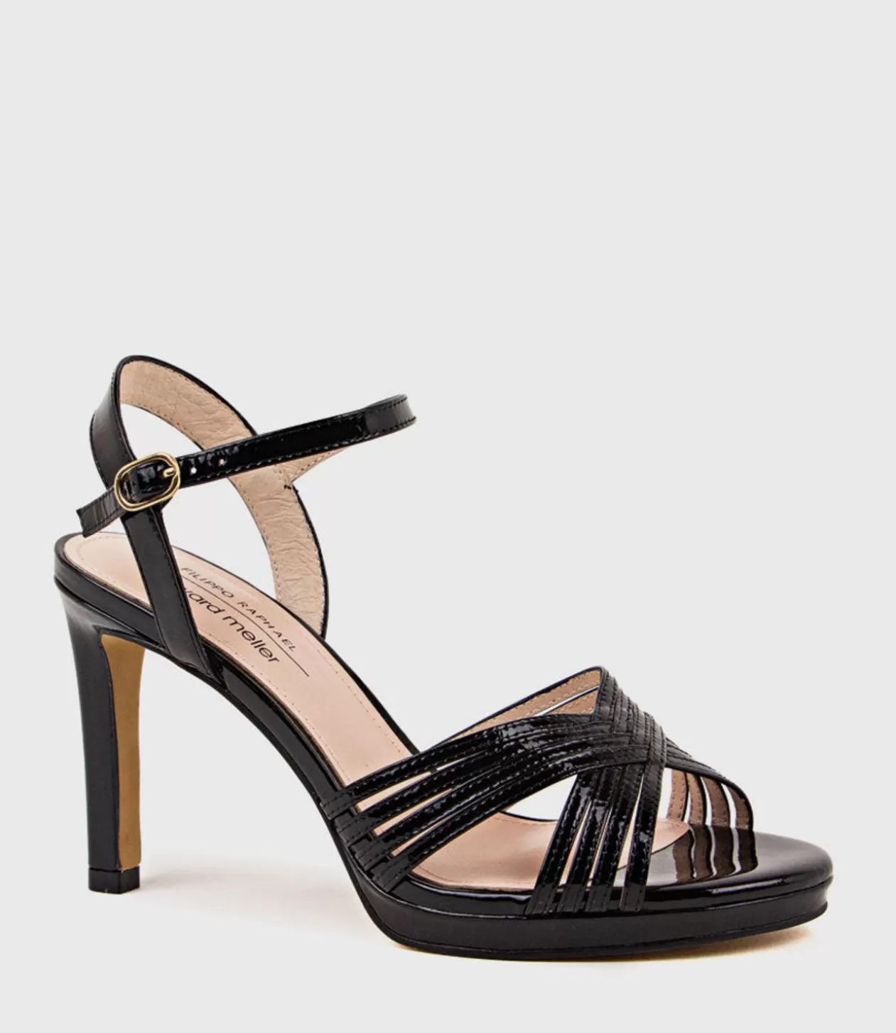 Edward Meller High Heel Sandals<Sona90 Cross Strap Platform Sandal In Black Patent