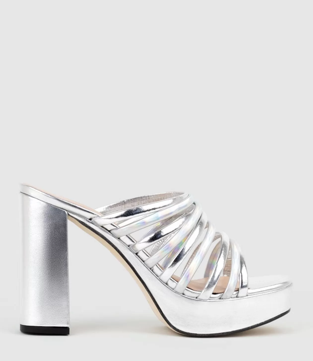 Edward Meller High Heel Sandals<Testra115 Strappy Platform Slide In Silver