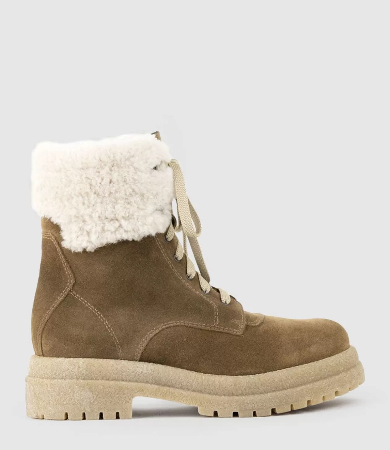 Edward Meller Ankle Boots<Victor Shearling Collar Lace Up Boot In Walnut Suede