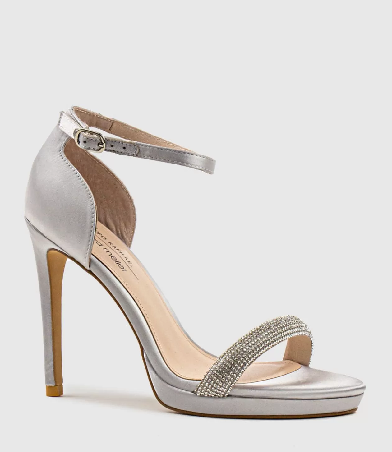 Edward Meller High Heel Sandals<Wistful110 Diamond Band Platform Sandal In Silver Satin