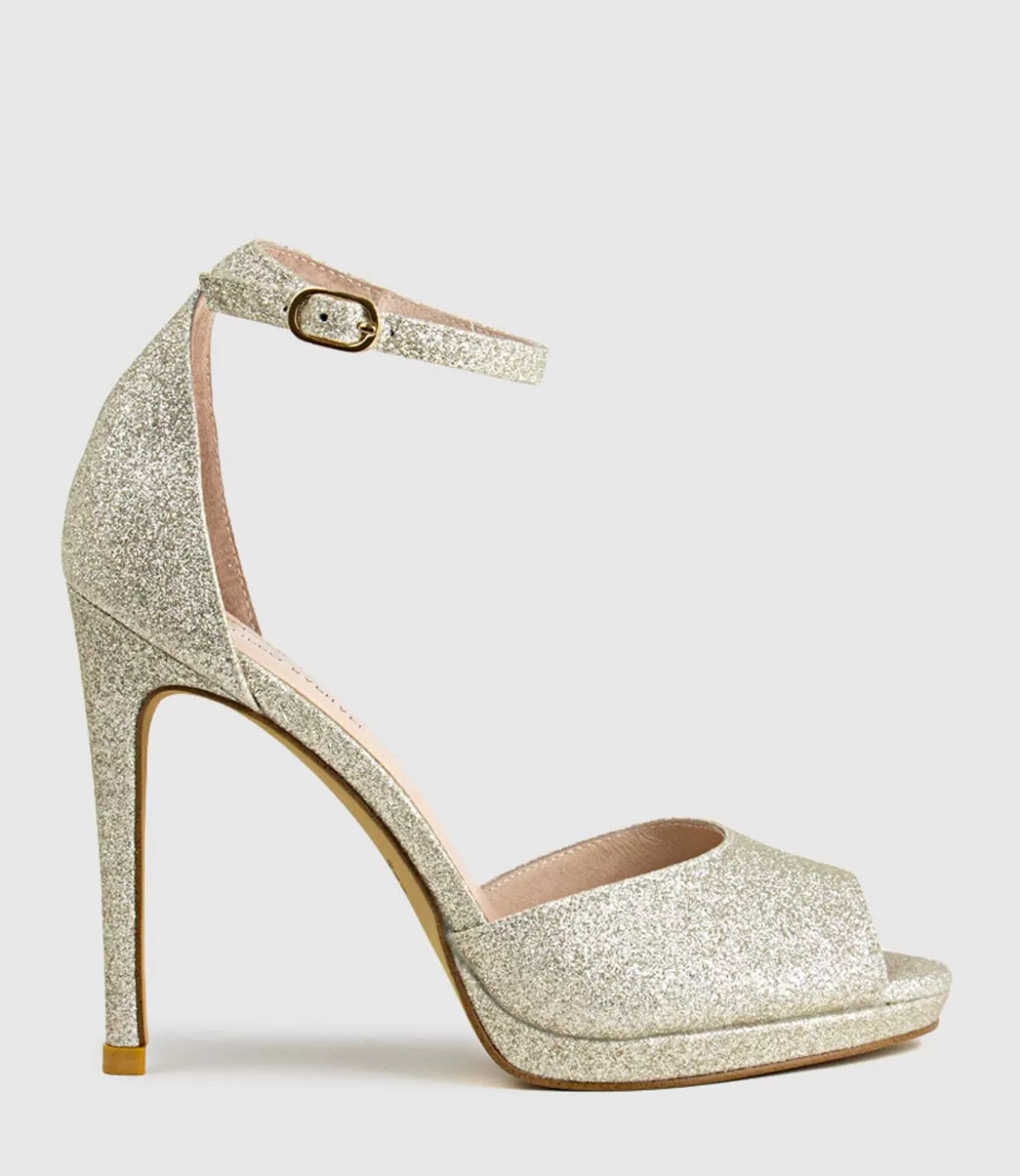 Edward Meller High Heel Sandals<Wren110 Peep Toe Platform Sandal In Platinum Ritz