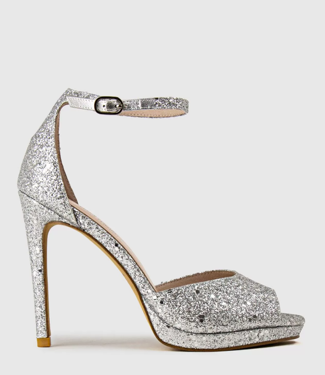 Edward Meller High Heel Sandals<Wren110 Peep Toe Platform Sandal In Silver Sparkle