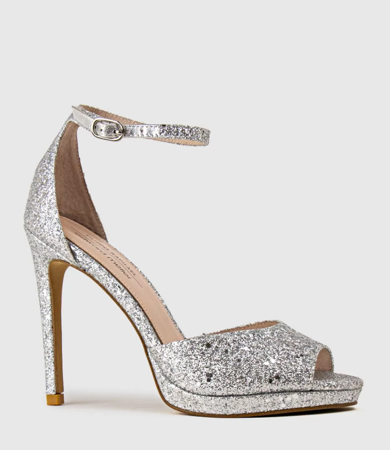 Edward Meller High Heel Sandals<Wren110 Peep Toe Platform Sandal In Silver Sparkle